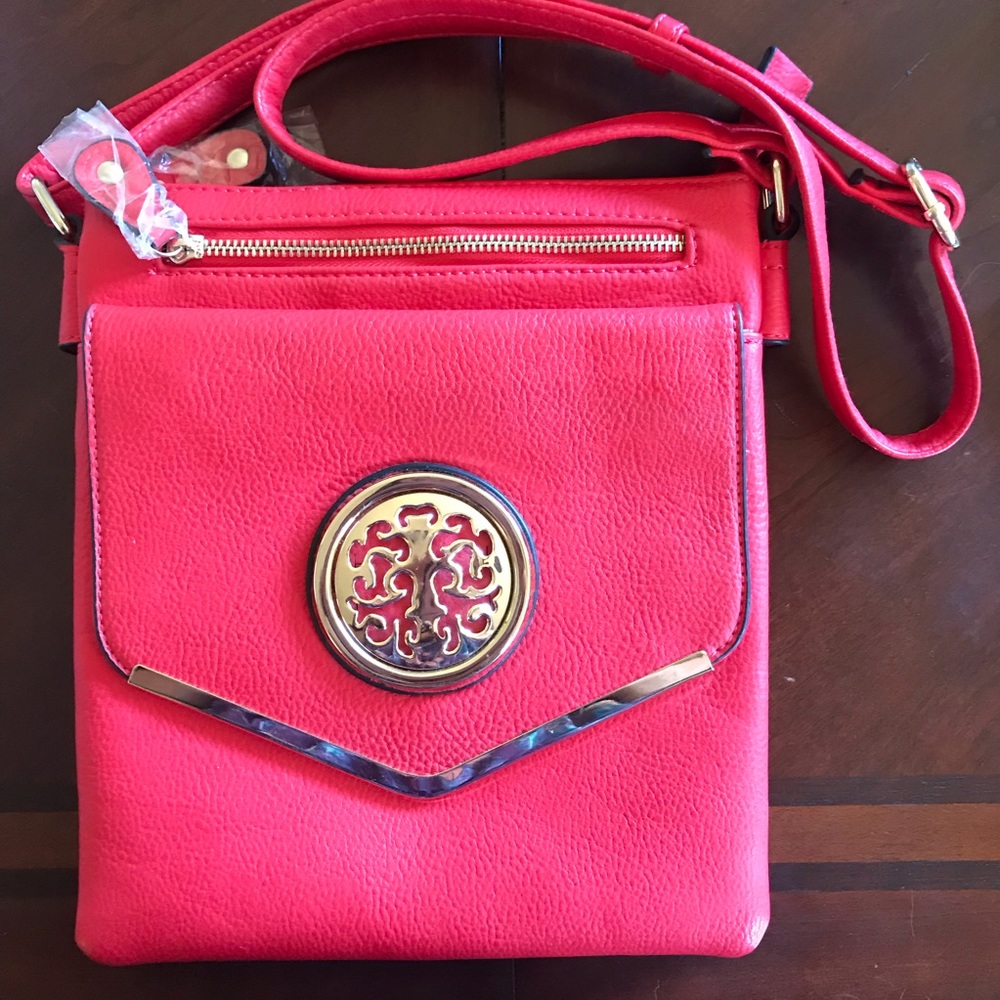 Faux Soft Red Leather Crossbody Bag